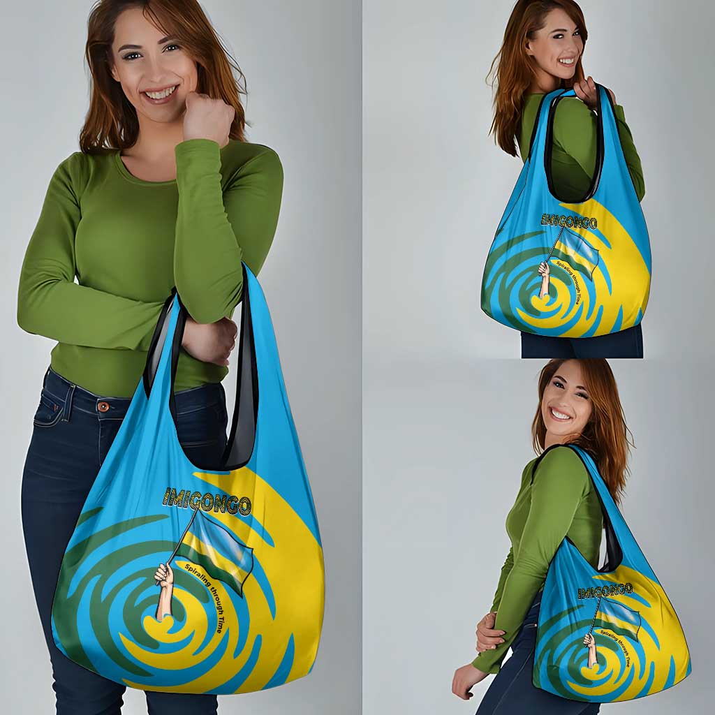 Rwanda Grocery Bag with Imigongo Spiraling Flag Hand Wave Time Spirit