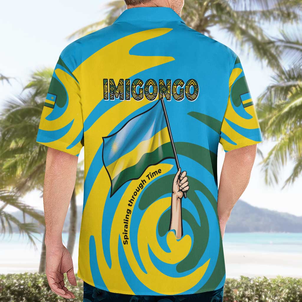 Rwanda Hawaiian Shirt with Imigongo Spiraling Flag Hand Wave Time Spirit