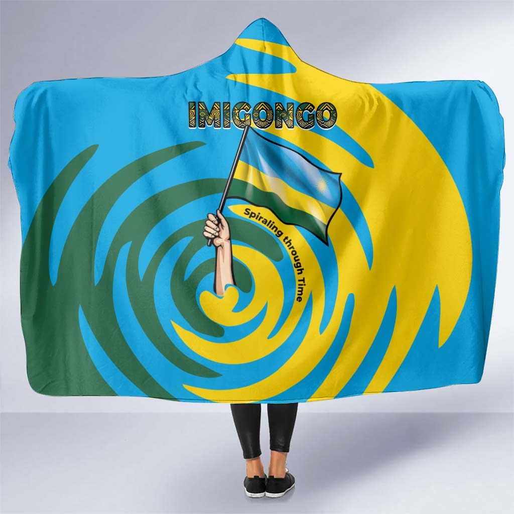 Rwanda Hooded Blanket with Imigongo Spiraling Flag Hand Wave Time Spirit