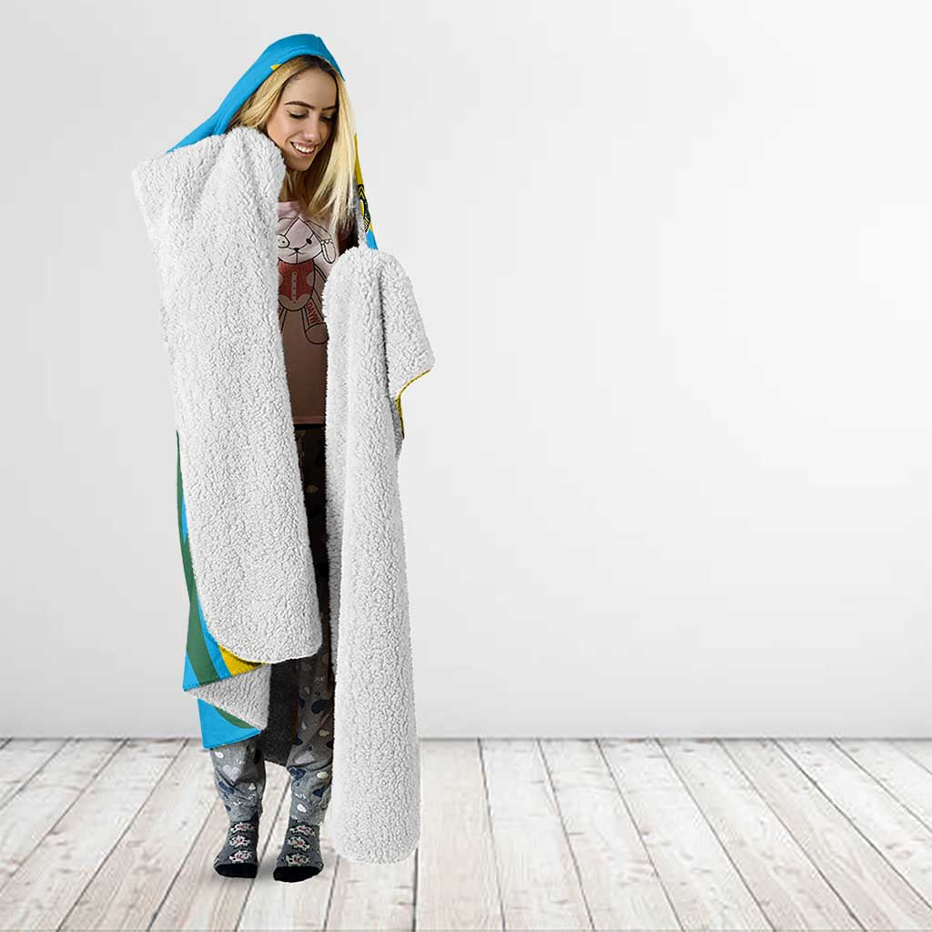 Rwanda Hooded Blanket with Imigongo Spiraling Flag Hand Wave Time Spirit