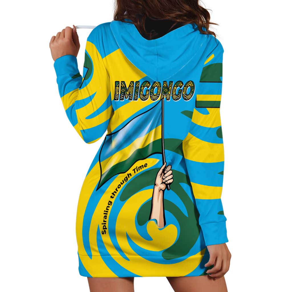 Rwanda Hoodie Dress with Imigongo Spiraling Flag Hand Wave Time Spirit