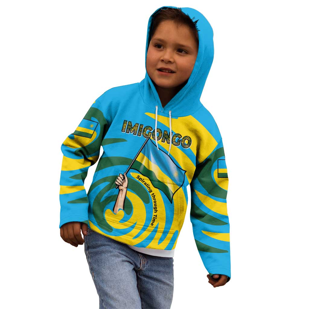 Rwanda Kid Hoodie with Imigongo Spiraling Flag Hand Wave Time Spirit