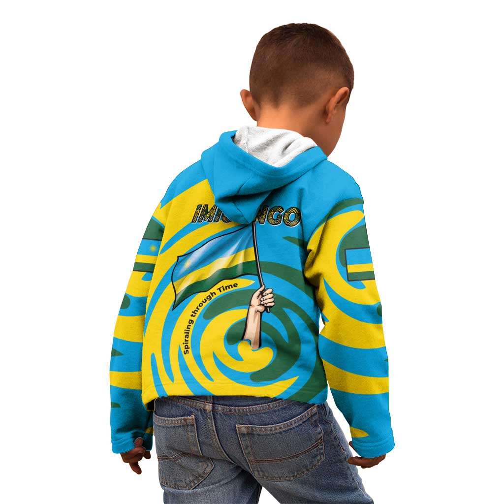 Rwanda Kid Hoodie with Imigongo Spiraling Flag Hand Wave Time Spirit