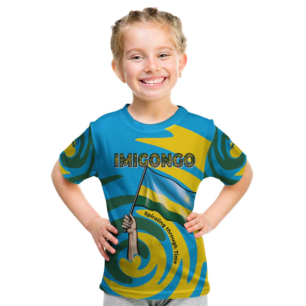 Rwanda Kid T Shirt with Imigongo Spiraling Flag Hand Wave Time Spirit