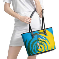 Rwanda Leather Tote Bag with Imigongo Spiraling Flag Hand Wave Time Spirit