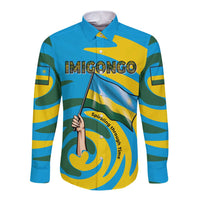 Rwanda Long Sleeve Button Shirt with Imigongo Spiraling Flag Hand Wave Time Spirit