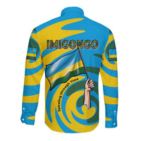 Rwanda Long Sleeve Button Shirt with Imigongo Spiraling Flag Hand Wave Time Spirit
