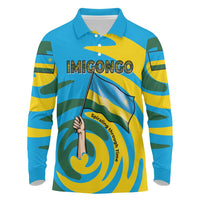 Rwanda Long Sleeve Polo Shirt with Imigongo Spiraling Flag Hand Wave Time Spirit