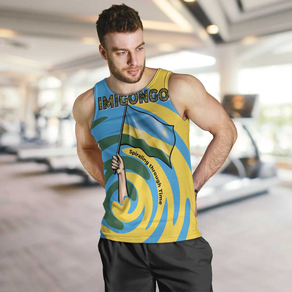 Rwanda Men Tank Top with Imigongo Spiraling Flag Hand Wave Time Spirit