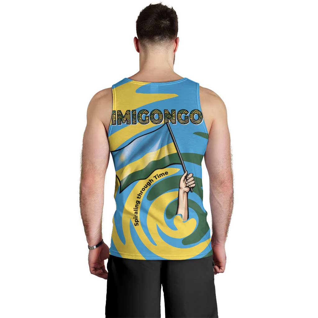 Rwanda Men Tank Top with Imigongo Spiraling Flag Hand Wave Time Spirit
