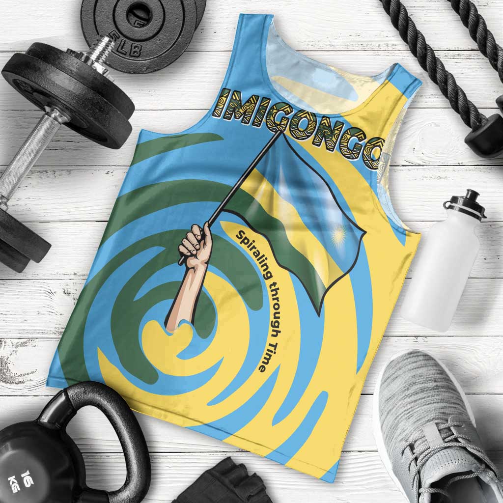 Rwanda Men Tank Top with Imigongo Spiraling Flag Hand Wave Time Spirit