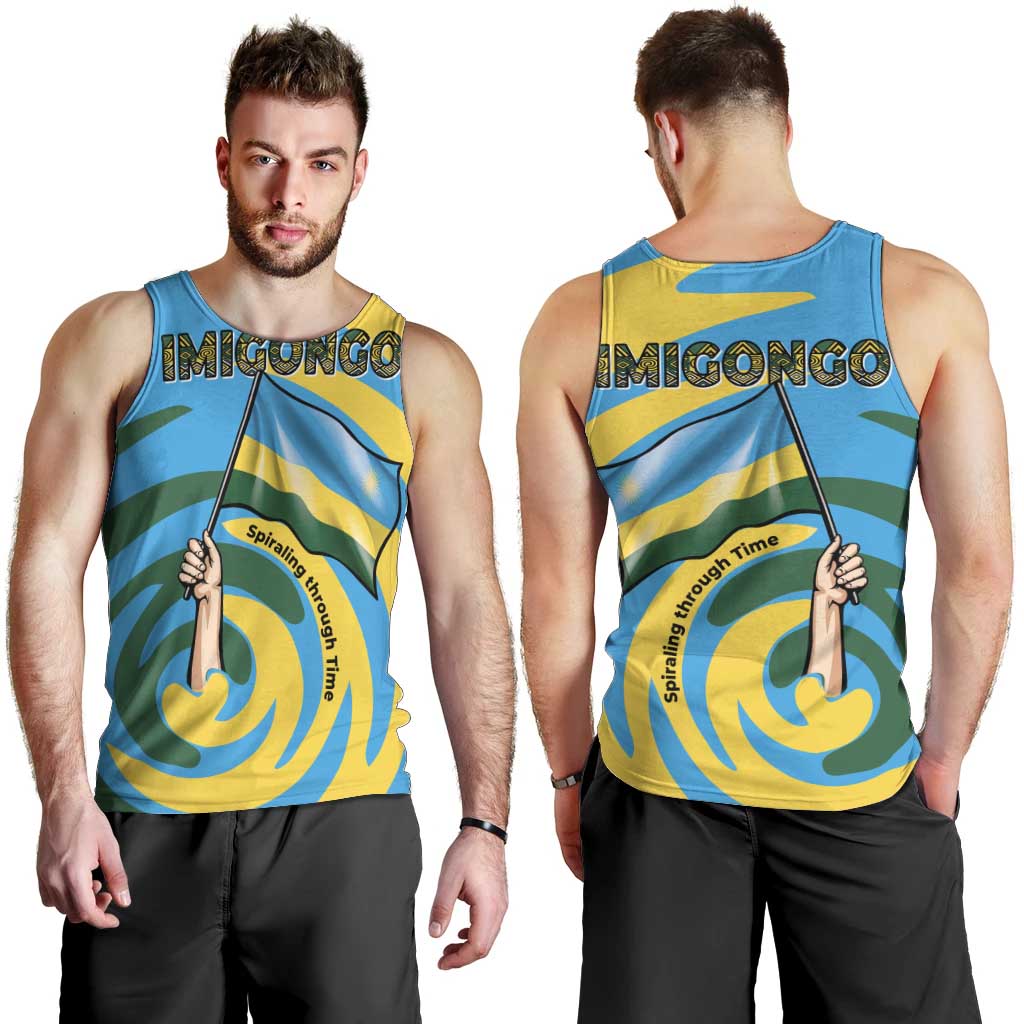 Rwanda Men Tank Top with Imigongo Spiraling Flag Hand Wave Time Spirit