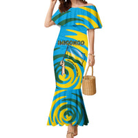 Rwanda Mermaid Dress with Imigongo Spiraling Flag Hand Wave Time Spirit