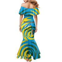 Rwanda Mermaid Dress with Imigongo Spiraling Flag Hand Wave Time Spirit