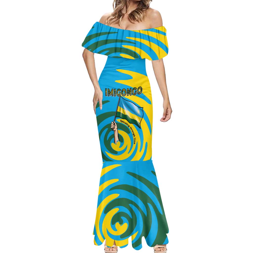 Rwanda Mermaid Dress with Imigongo Spiraling Flag Hand Wave Time Spirit