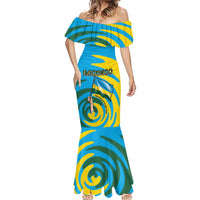 Rwanda Mermaid Dress with Imigongo Spiraling Flag Hand Wave Time Spirit