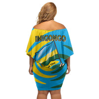 Rwanda Off Shoulder Short Dress with Imigongo Spiraling Flag Hand Wave Time Spirit