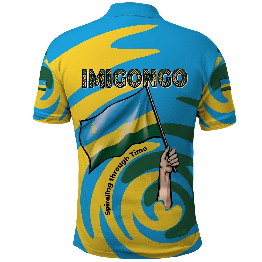 Rwanda Polo Shirt with Imigongo Spiraling Flag Hand Wave Time Spirit