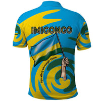 Rwanda Polo Shirt with Imigongo Spiraling Flag Hand Wave Time Spirit