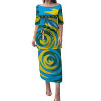 Rwanda Puletasi with Imigongo Spiraling Flag Hand Wave Time Spirit