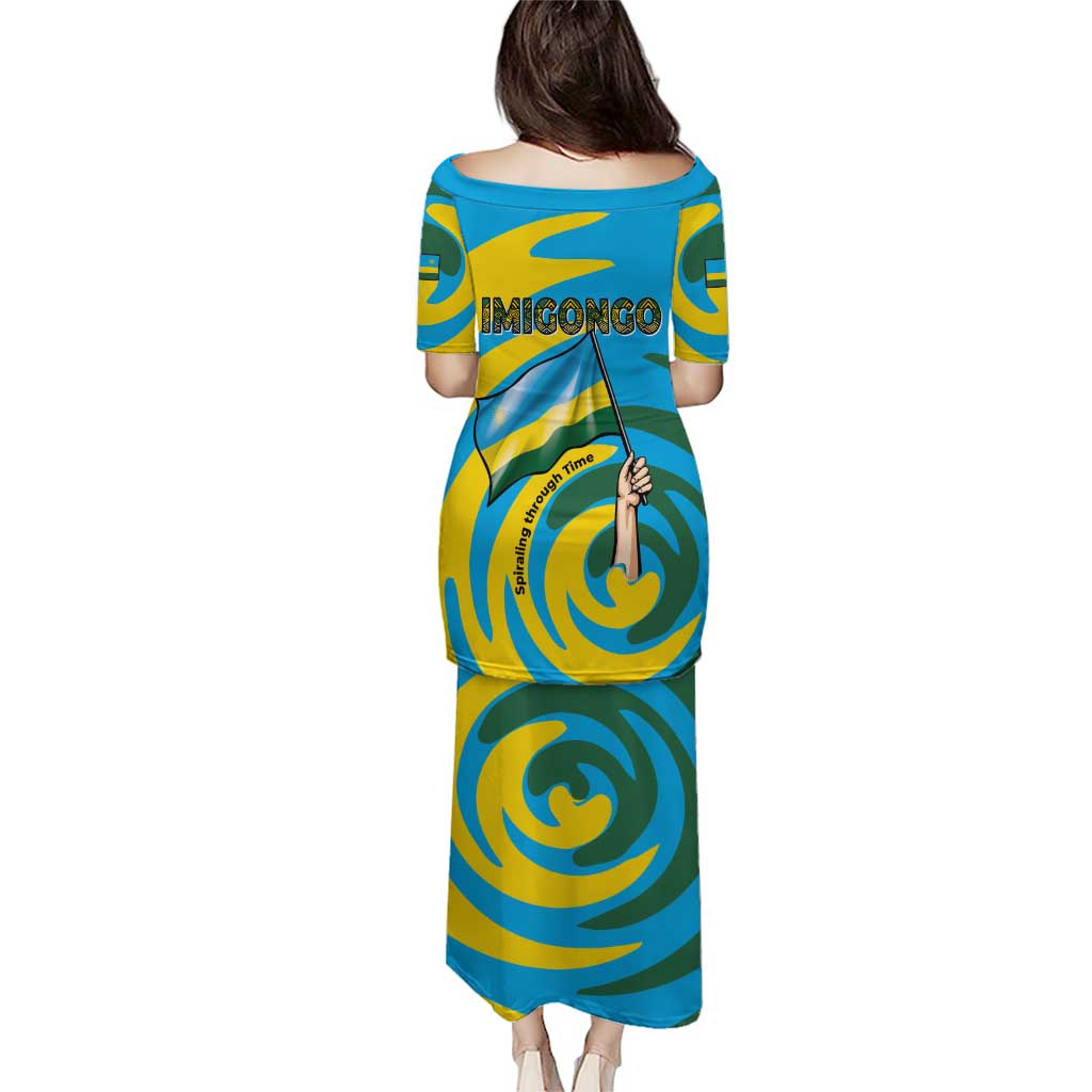 Rwanda Puletasi with Imigongo Spiraling Flag Hand Wave Time Spirit