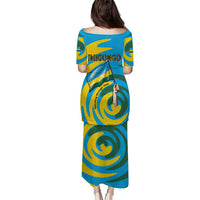 Rwanda Puletasi with Imigongo Spiraling Flag Hand Wave Time Spirit