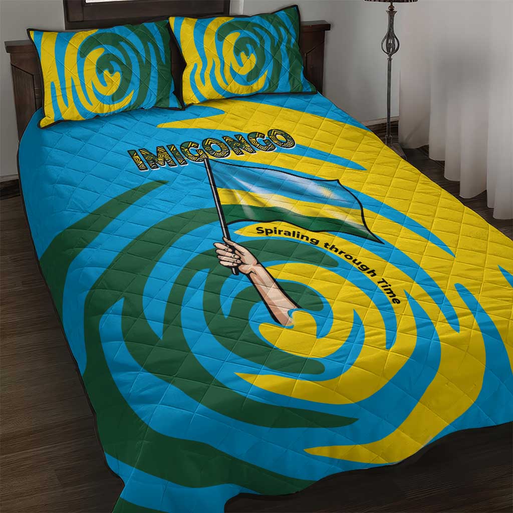 Rwanda Quilt Bed Set with Imigongo Spiraling Flag Hand Wave Time Spirit