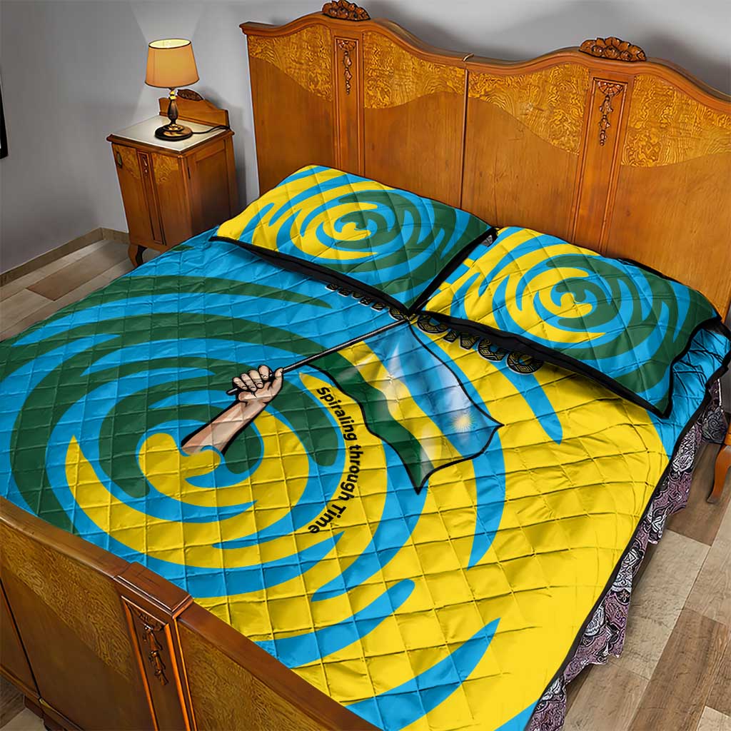 Rwanda Quilt Bed Set with Imigongo Spiraling Flag Hand Wave Time Spirit