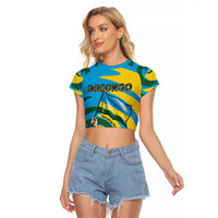 Rwanda Raglan Cropped T Shirt with Imigongo Spiraling Flag Hand Wave Time Spirit