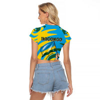 Rwanda Raglan Cropped T Shirt with Imigongo Spiraling Flag Hand Wave Time Spirit