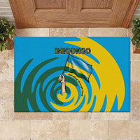 Rwanda Rubber Doormat with Imigongo Spiraling Flag Hand Wave Time Spirit