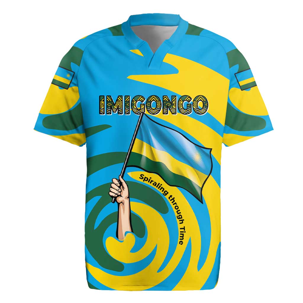 Rwanda Rugby Jersey with Imigongo Spiraling Flag Hand Wave Time Spirit