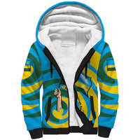 Rwanda Sherpa Hoodie with Imigongo Spiraling Flag Hand Wave Time Spirit