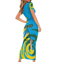 Rwanda Short Sleeve Bodycon Dress with Imigongo Spiraling Flag Hand Wave Time Spirit