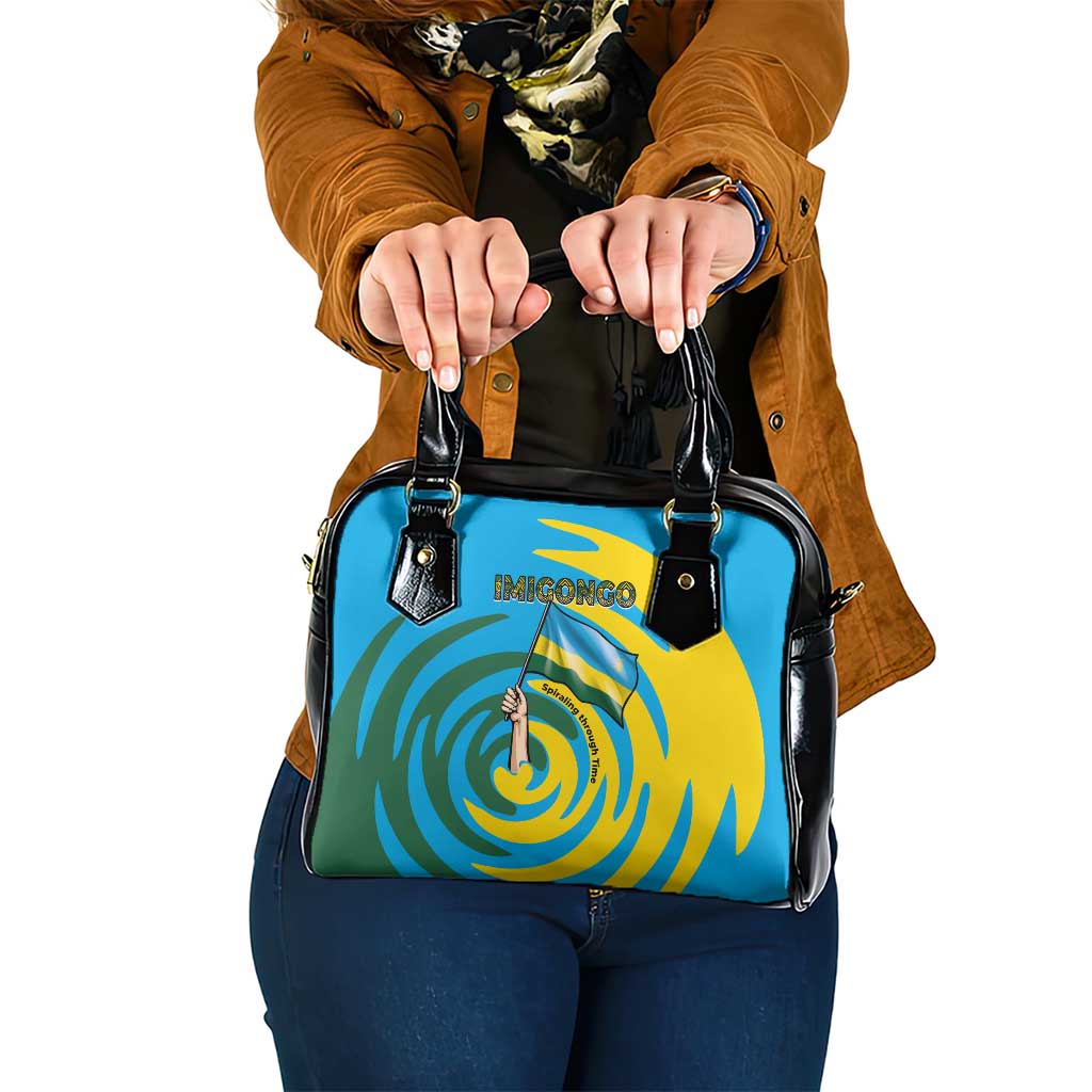 Rwanda Shoulder Handbag with Imigongo Spiraling Flag Hand Wave Time Spirit