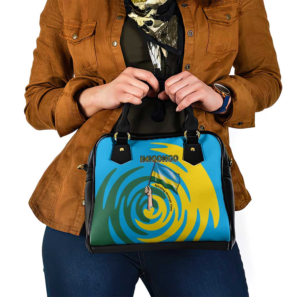 Rwanda Shoulder Handbag with Imigongo Spiraling Flag Hand Wave Time Spirit
