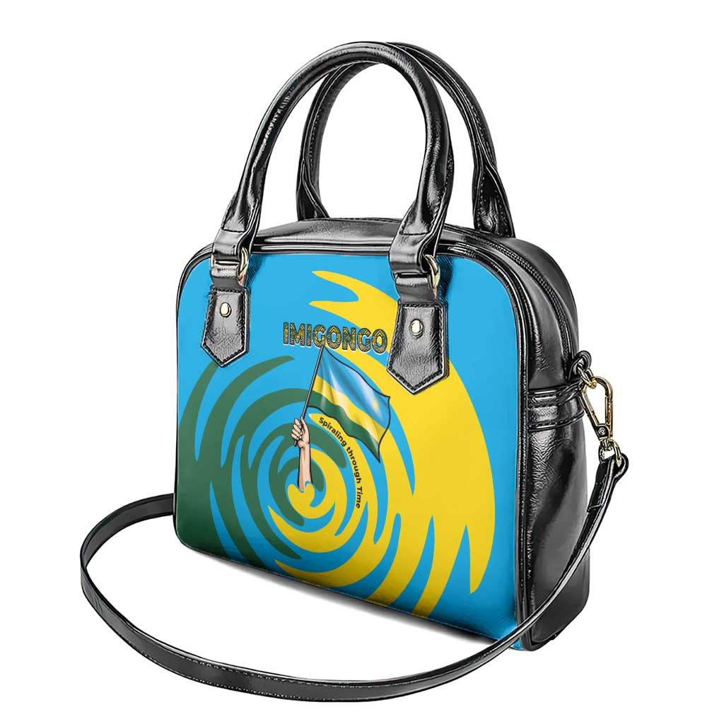 Rwanda Shoulder Handbag with Imigongo Spiraling Flag Hand Wave Time Spirit