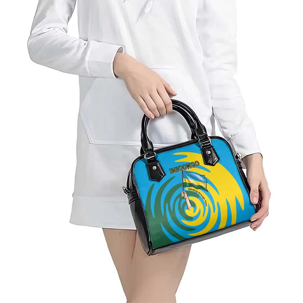 Rwanda Shoulder Handbag with Imigongo Spiraling Flag Hand Wave Time Spirit