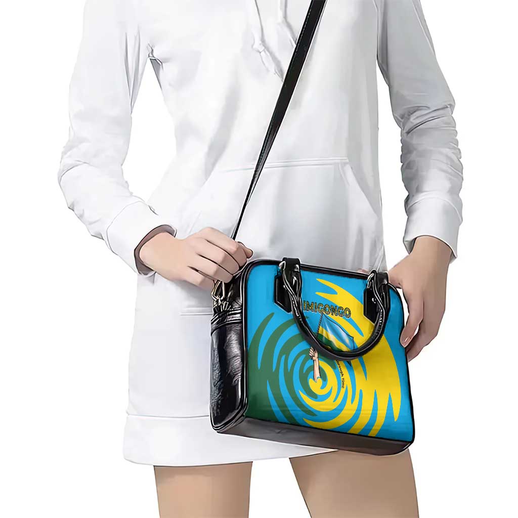Rwanda Shoulder Handbag with Imigongo Spiraling Flag Hand Wave Time Spirit
