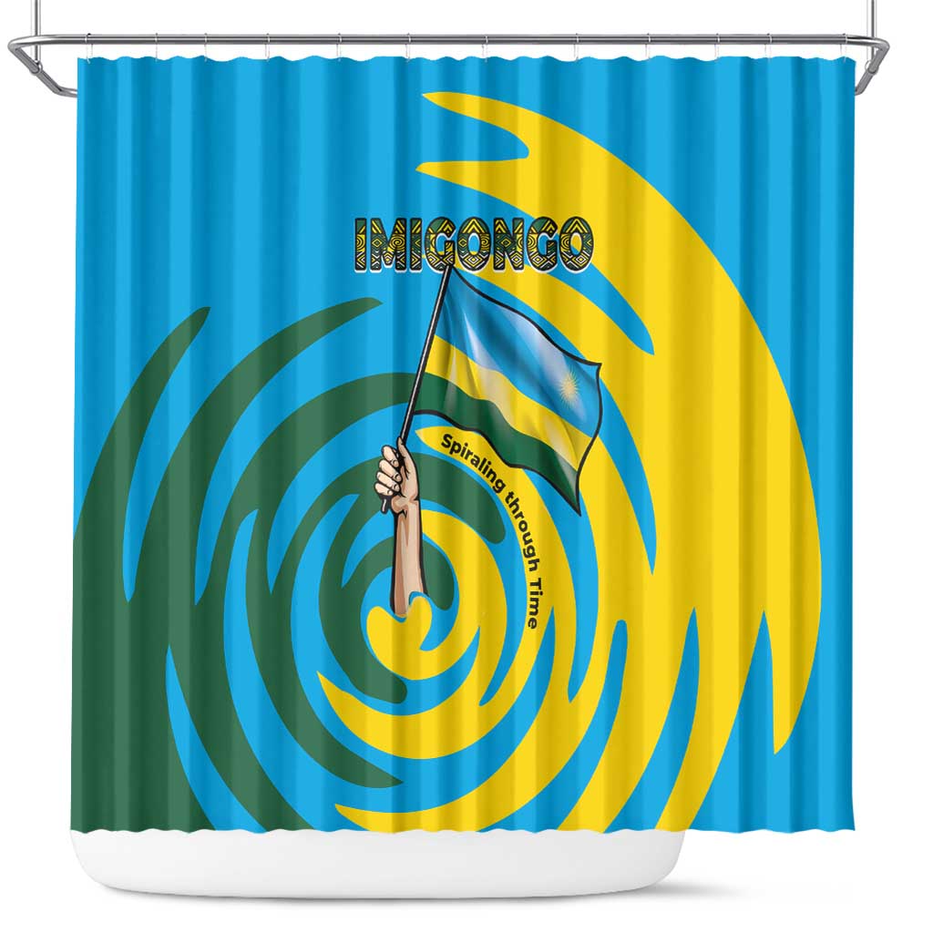 Rwanda Shower Curtain with Imigongo Spiraling Flag Hand Wave Time Spirit