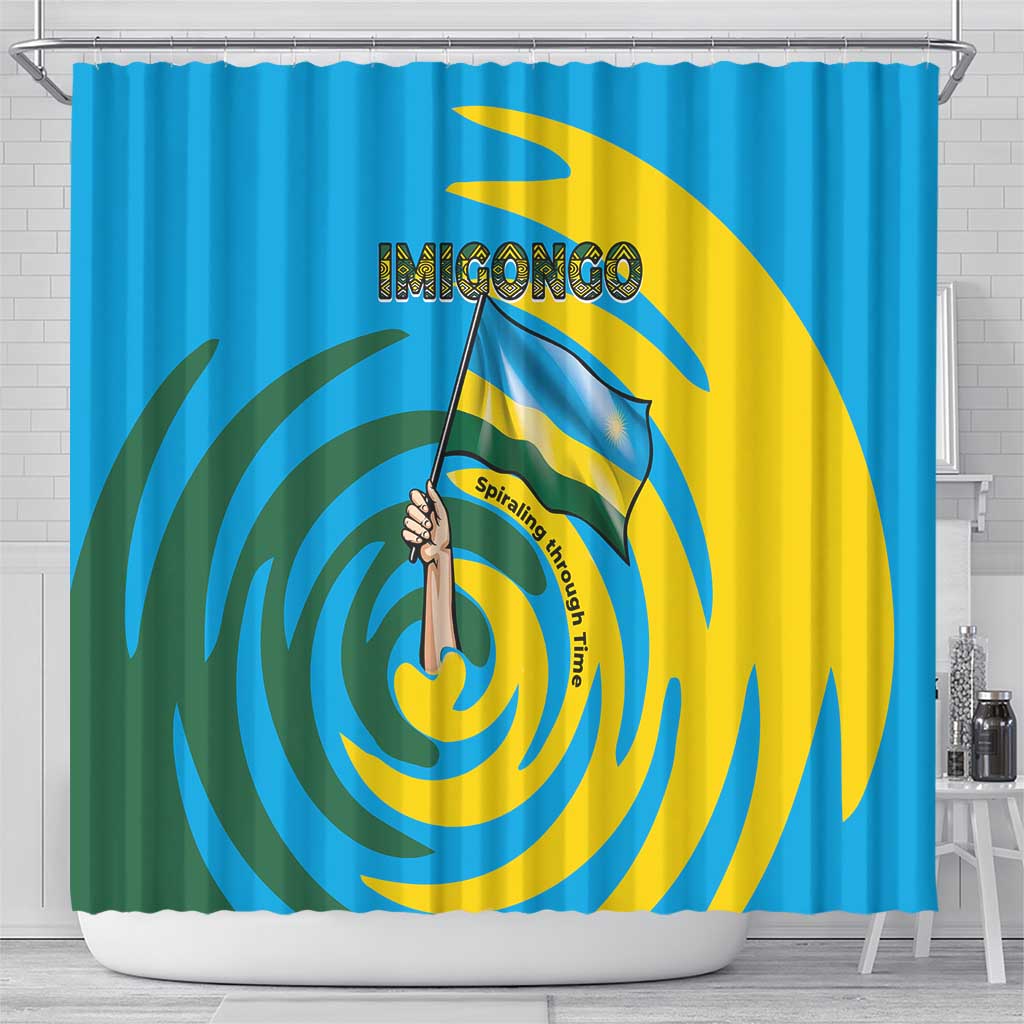 Rwanda Shower Curtain with Imigongo Spiraling Flag Hand Wave Time Spirit
