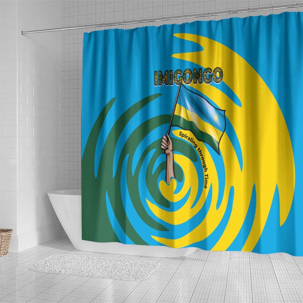 Rwanda Shower Curtain with Imigongo Spiraling Flag Hand Wave Time Spirit