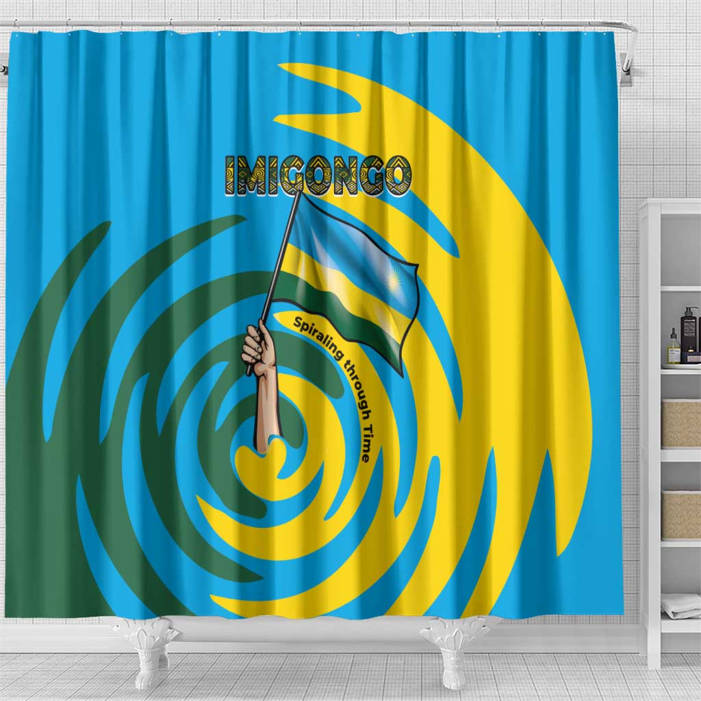 Rwanda Shower Curtain with Imigongo Spiraling Flag Hand Wave Time Spirit