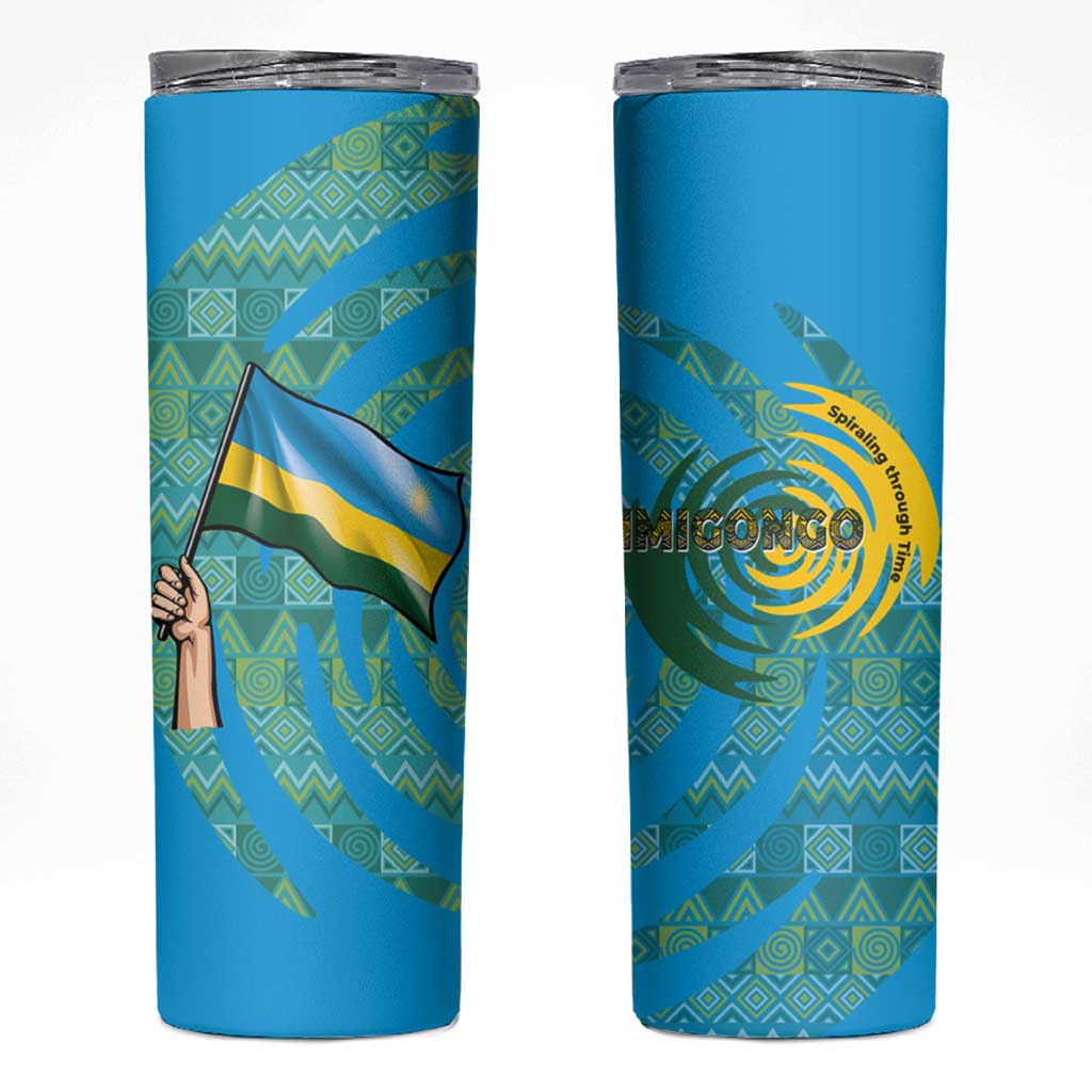 Rwanda Skinny Tumbler with Imigongo Spiraling Flag Hand Wave Time Spirit