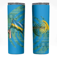 Rwanda Skinny Tumbler with Imigongo Spiraling Flag Hand Wave Time Spirit