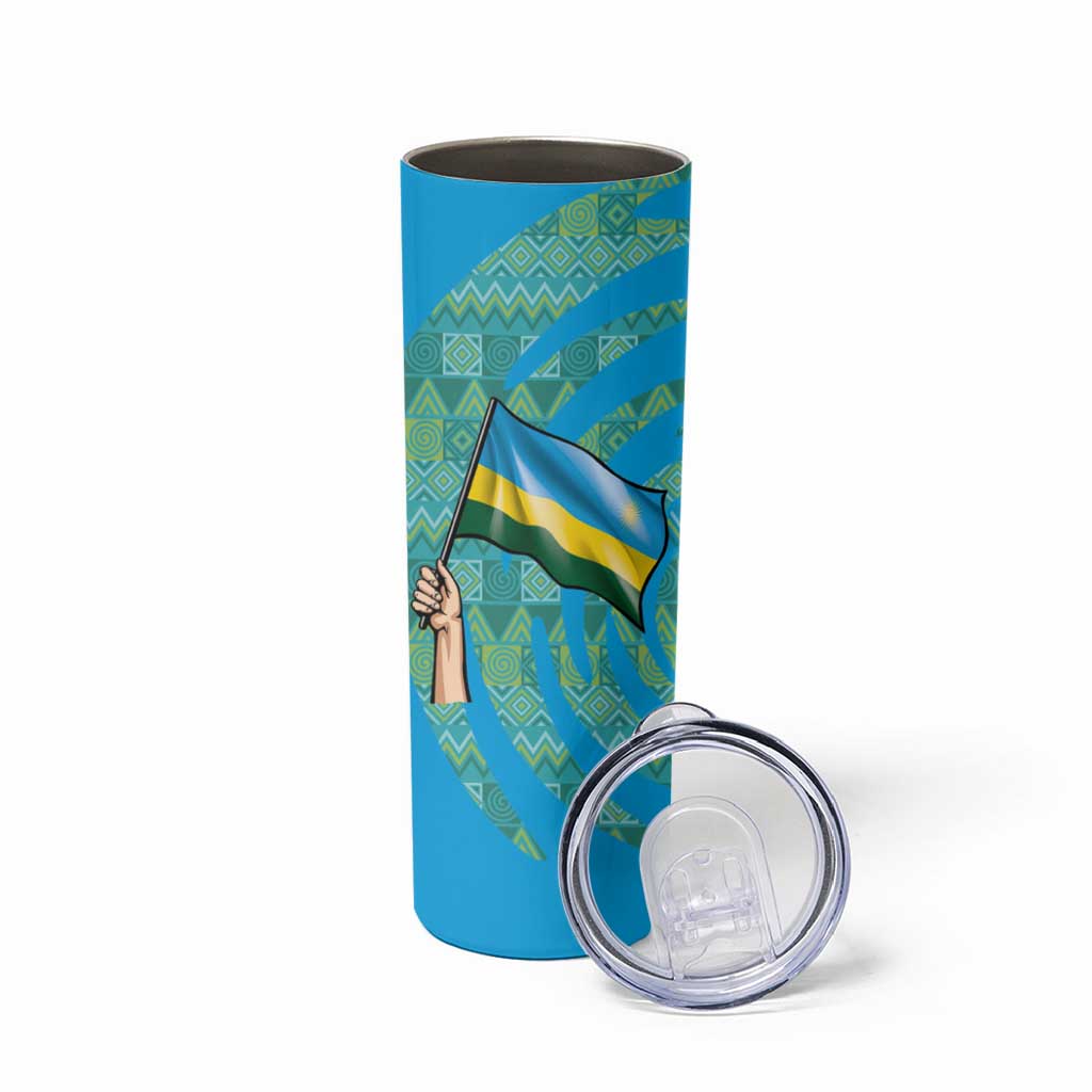 Rwanda Skinny Tumbler with Imigongo Spiraling Flag Hand Wave Time Spirit