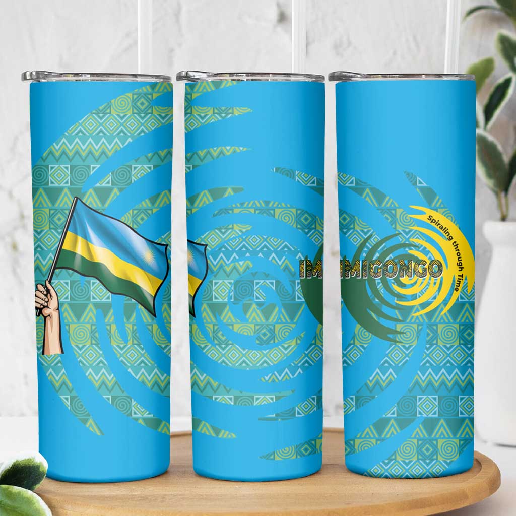 Rwanda Skinny Tumbler with Imigongo Spiraling Flag Hand Wave Time Spirit