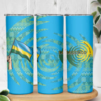 Rwanda Skinny Tumbler with Imigongo Spiraling Flag Hand Wave Time Spirit