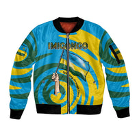 Rwanda Sleeve Zip Bomber Jacket with Imigongo Spiraling Flag Hand Wave Time Spirit