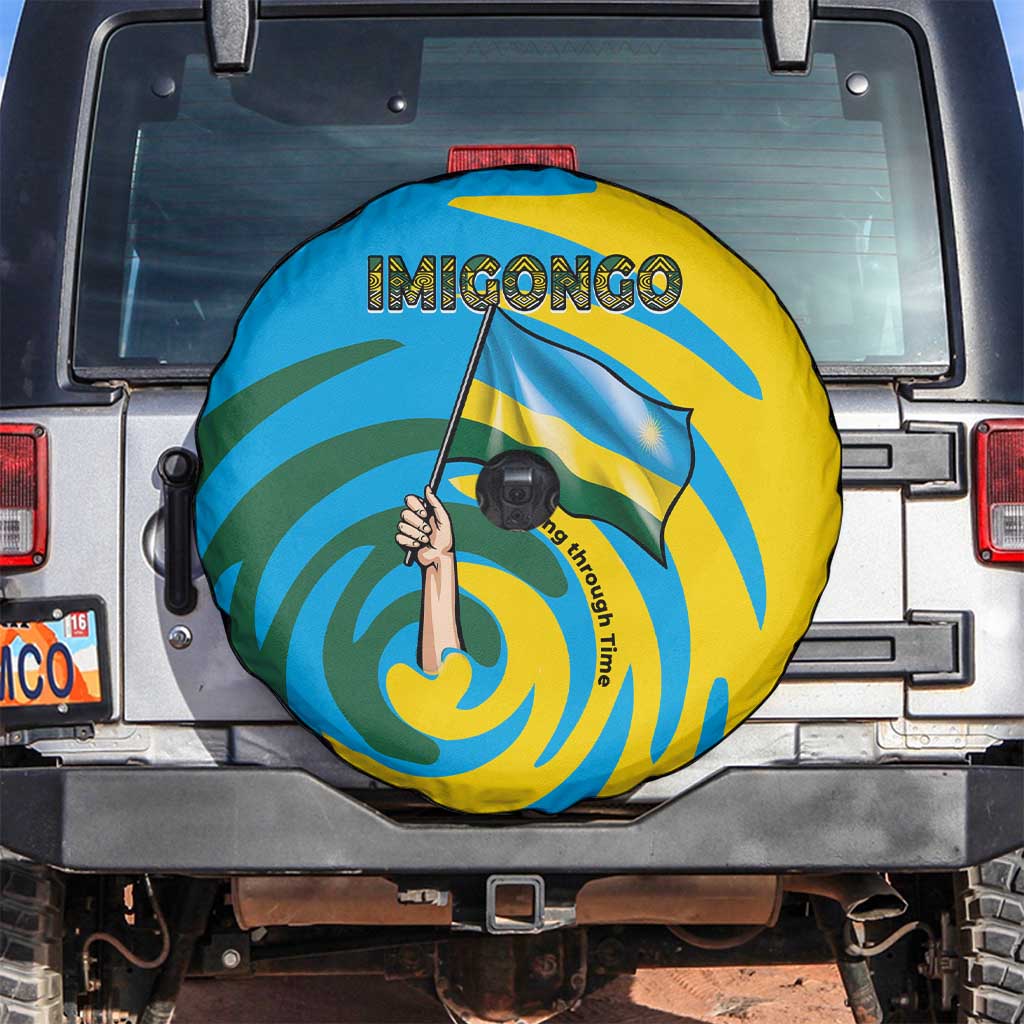 Rwanda Spare Tire Cover with Imigongo Spiraling Flag Hand Wave Time Spirit